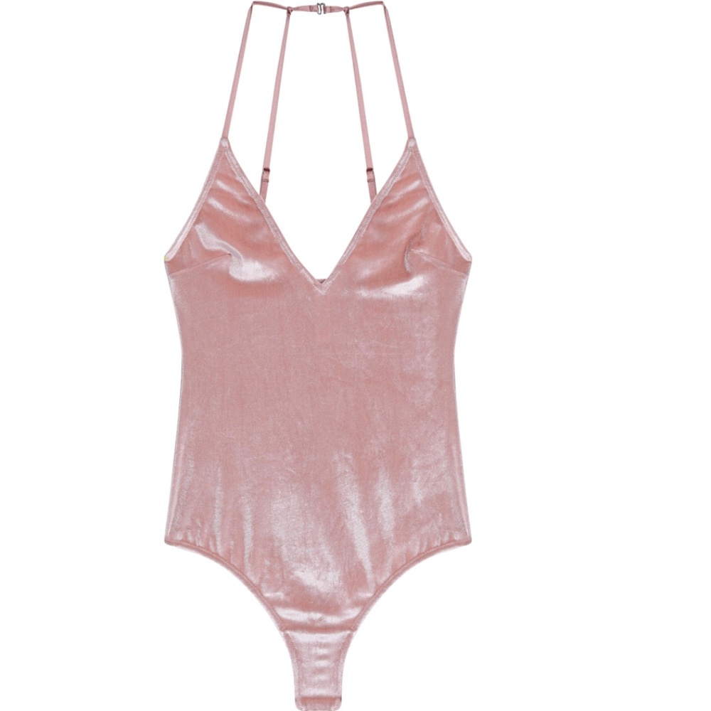 FLEUR DU MAL Velvet bodysuit in Antique Rose
